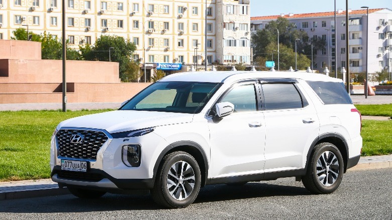 streetview of white Hyundai Palisade