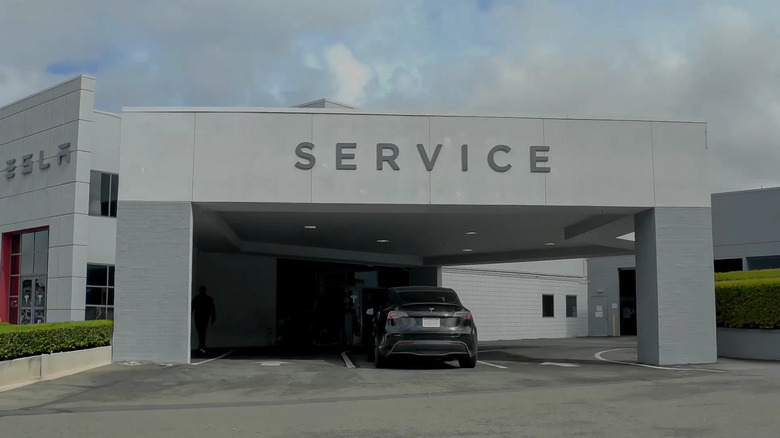 A Tesla at a service center