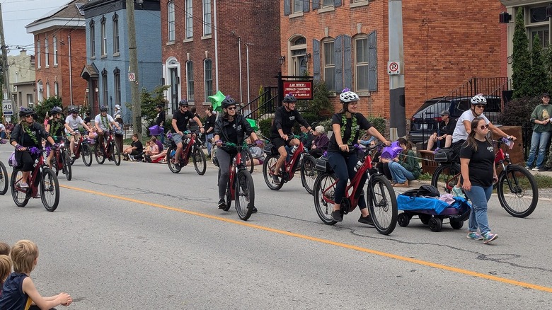 People riding eBikes in town