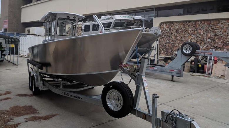 USGS PCMSC vessel Jewell on towing trailer