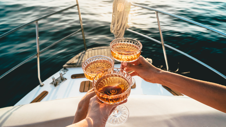 Friends celebrating on a boat