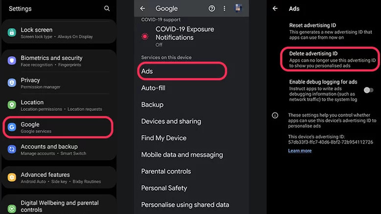 Steps to delete Google advertising ID