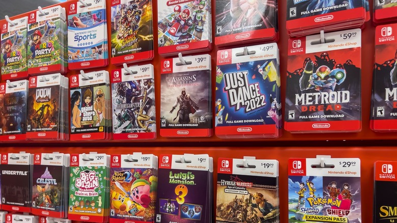 Nintendo Switch digital game cards in a store