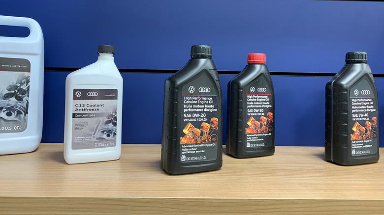 Antifreeze bottles on shelf