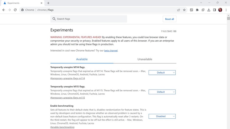 Google Chrome experimental beta flags
