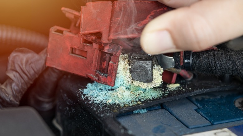 a corroded battery terminal