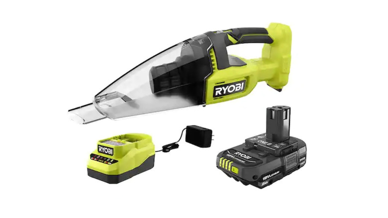 lime green RYOBI ONE+ 18V Cordless Multi Surface Handheld Vacuum