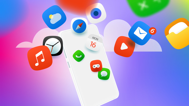 Digital render of app icons flying out of smartphone