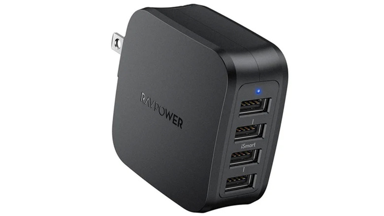 A stock image of a 40W RAVPower wall charger