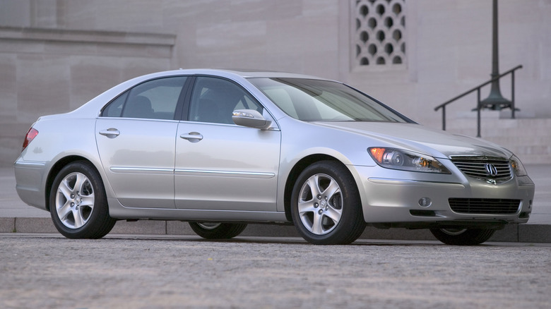 The Acura RL in silver, front 3/4 view