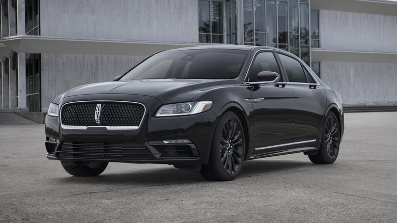 The 2020 Lincoln Continental in black, front 3/4 view