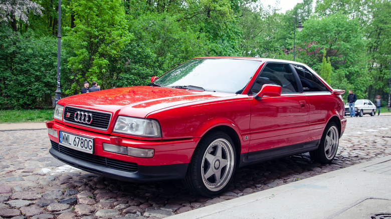 Red Audi S2 parked on a street