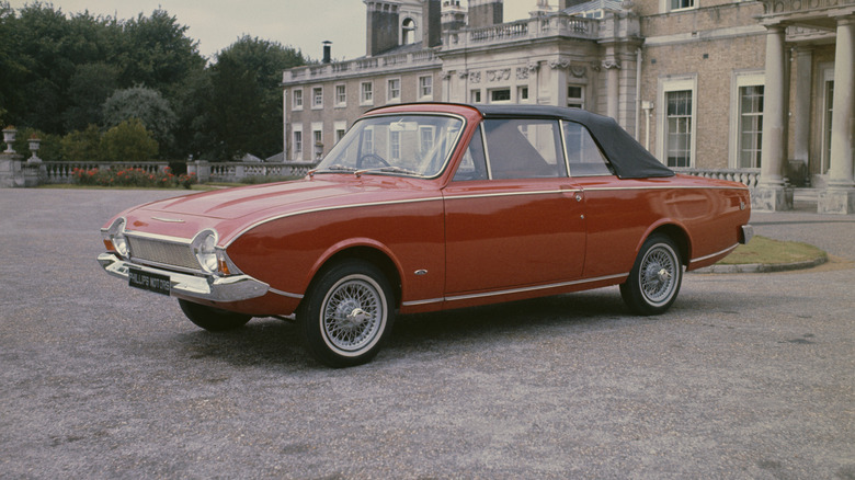 A 1967 Ford Crayford Corsair V4 2-door convertible with a Phillips Motors numberplate, circa 1967