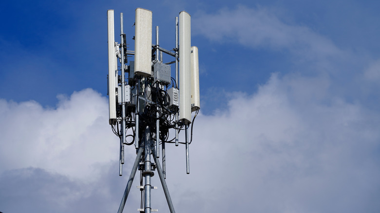 cell tower against blue sky