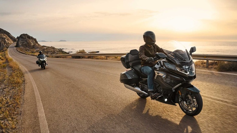 BMW K 1600 model motorcycles on a highway