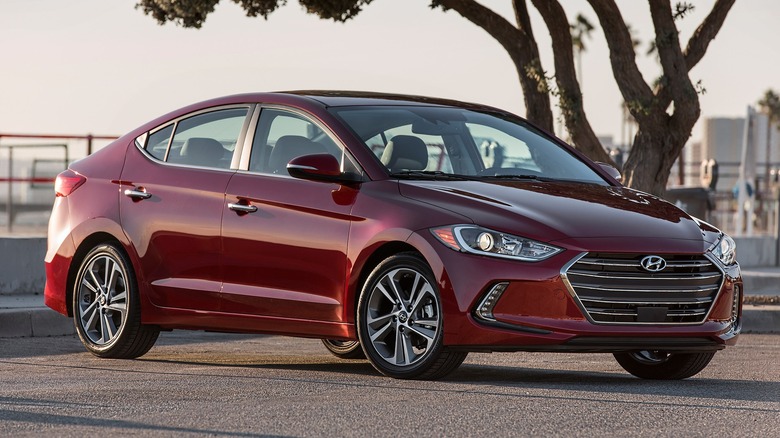 Red 2017 Hyundai Elantra parked