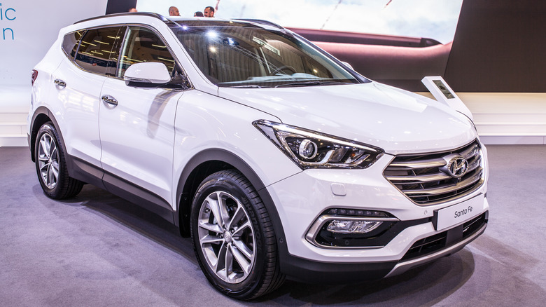 White 2017 Hyundai Santa Fe on display