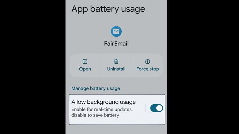 background usage in settings