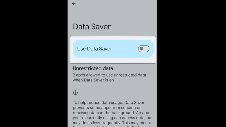 data saver in settings