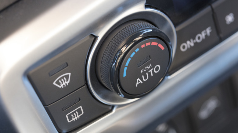 Close up view of a climate control wheel