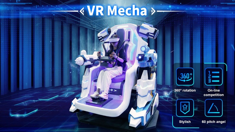 Fun in VR Mecha Simulator with futuristic background and stats