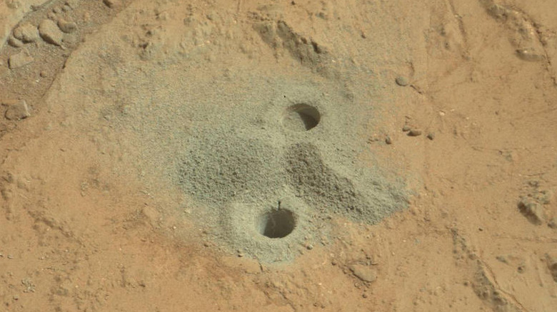 Holes drilled by the Curiosity rover in 2013
