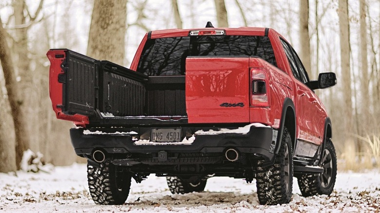 Red Ram 1500 Multifunction tailgate opened