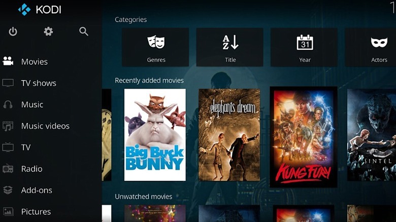 The Kodi dashboard as it appears on Steam Deck