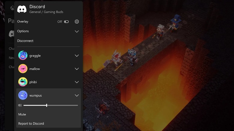 Discord running on an Xbox with voice channels