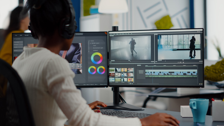 Woman editing a video