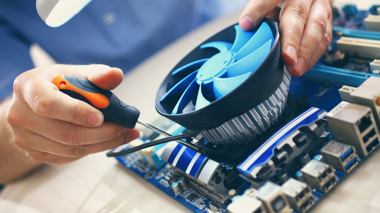 computer fan being worked on