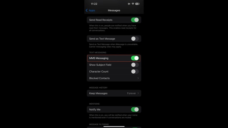 RCS settings on iPhone