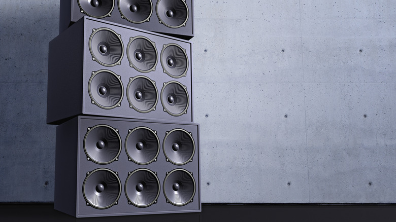 a stack of large speakers