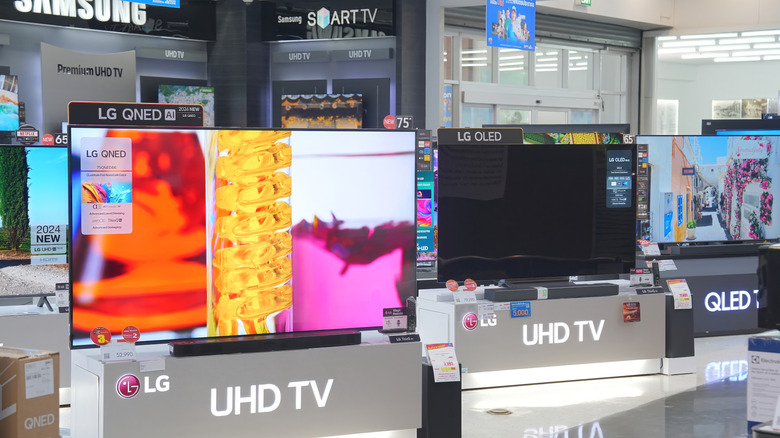 bright TVs in a big box store