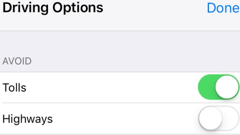 Avoid tolls and highways on Apple Maps