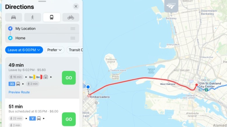 Public transit directions on Apple Maps