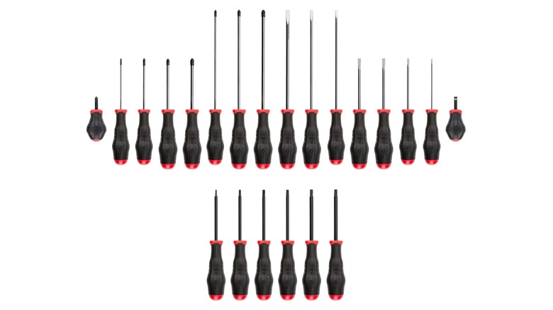 Set of black and red screwdrivers in various sizes