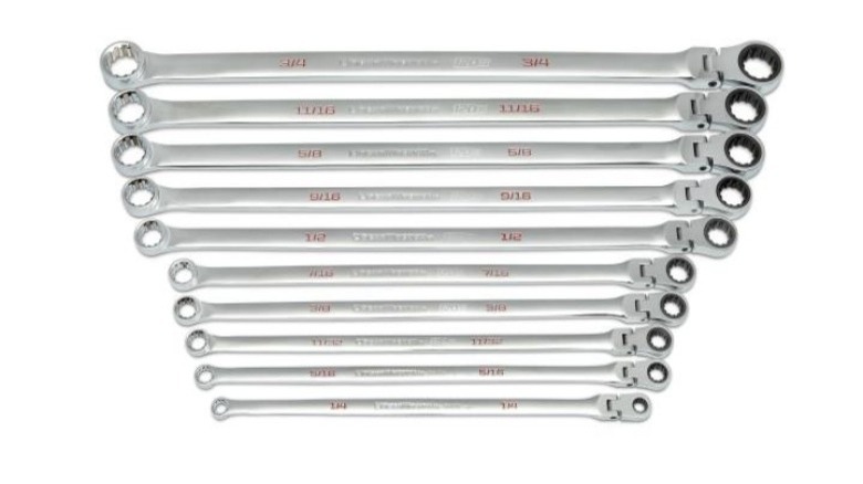 Set of silver wrenches in descending sizes