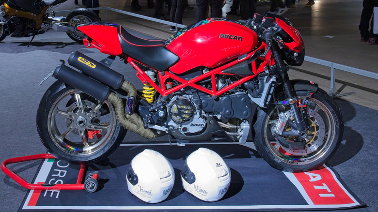 Red Ducati motorcycle on display