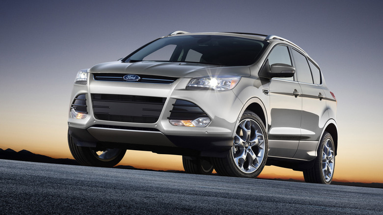 2013 Ford Escape at sunset front 3/4 view