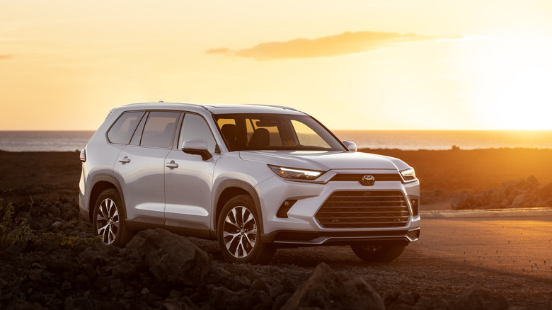 2024 Toyota Grand Highlander front 3/4 on a sunset