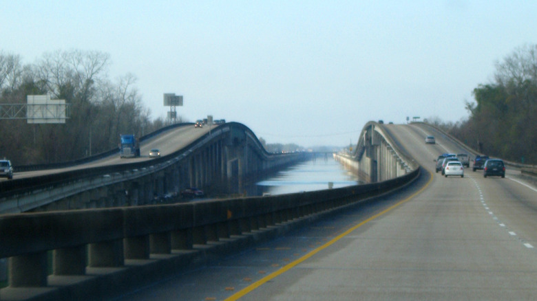 A street-level view of the Atchafalaya Basin Bridge