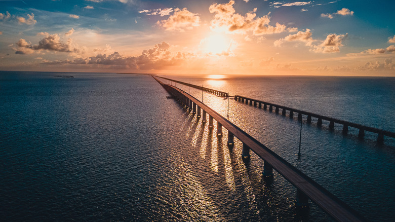 The Seven Mile Bridge in Florida at sunset