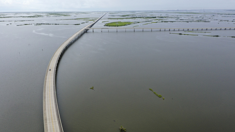 An aerial view of the Louisiana 1 Highway Bridge