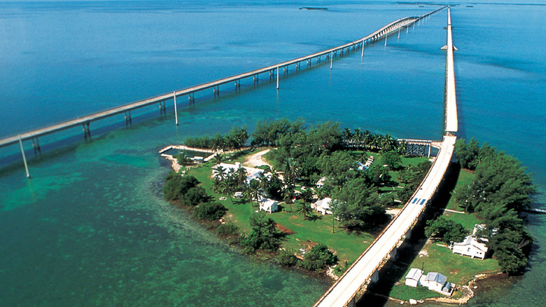 An aerial view of Seven Mile Bridge