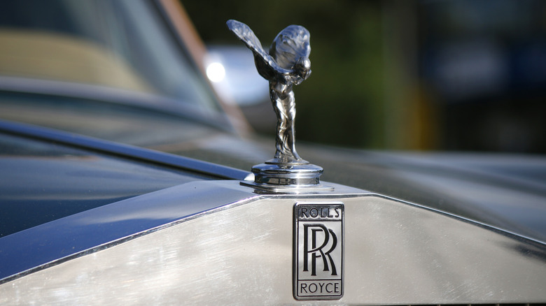 Spirt of Ecstasy Rolls Royce hood ornament close up