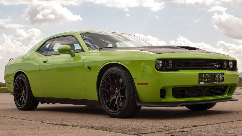 a green dodge challenger