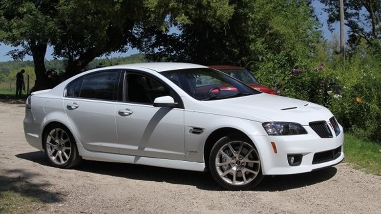 A white 2009 Pontiac G8 GXP parked outside