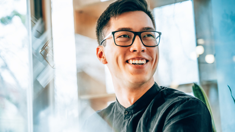 Man wearing smart glasses