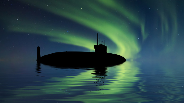 surface sub under aurora borealis